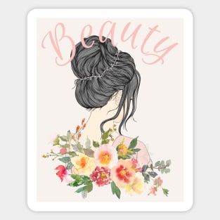 Feminine Charm: Black-Haired Woman Design Sticker